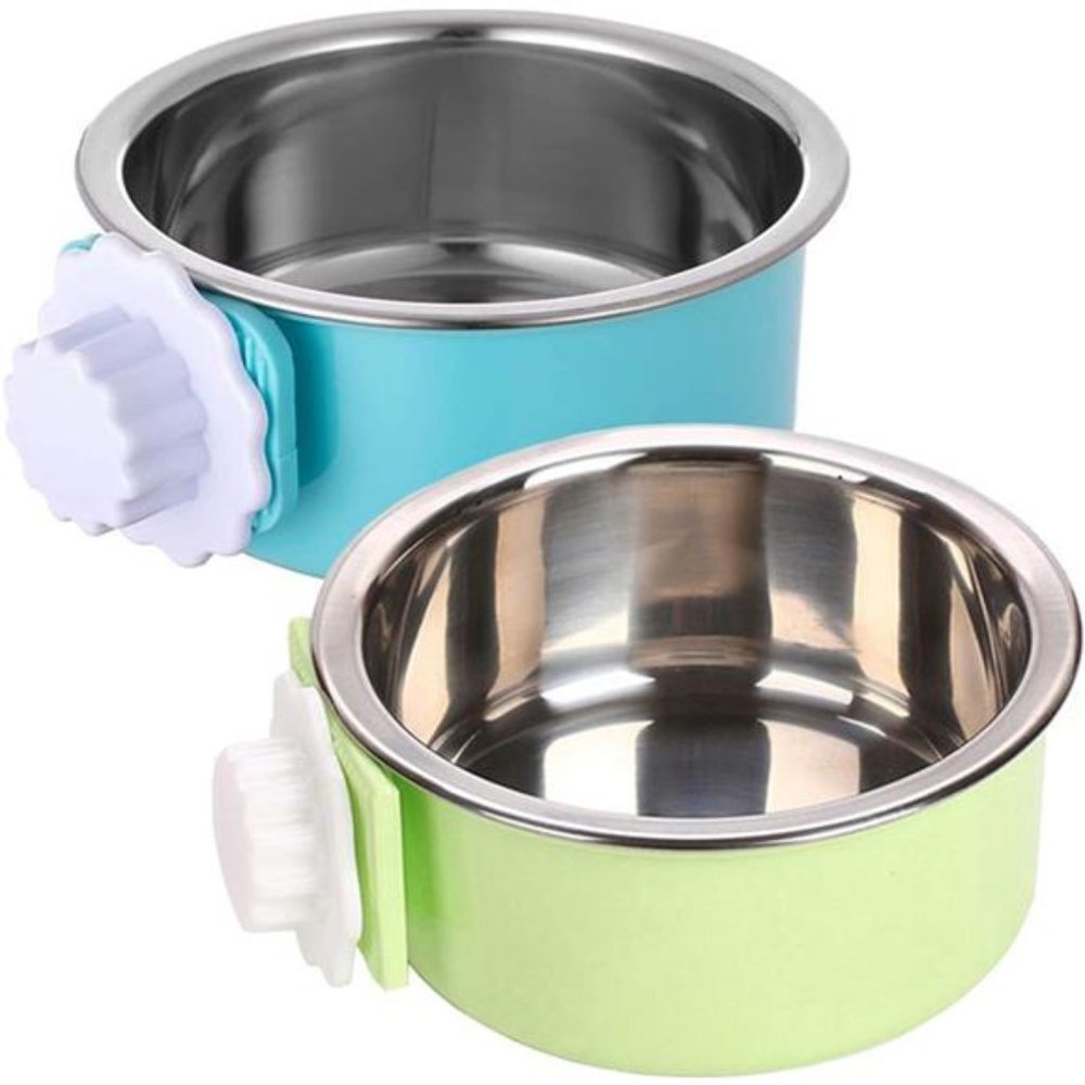 Dog Bowl, Removable Stainless Steel Hanging Pet Cage Bowl Food & Water Feeder